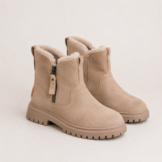 Women's Faux Fur Lined Ankle Boots with Chunky Non-Slip Sole