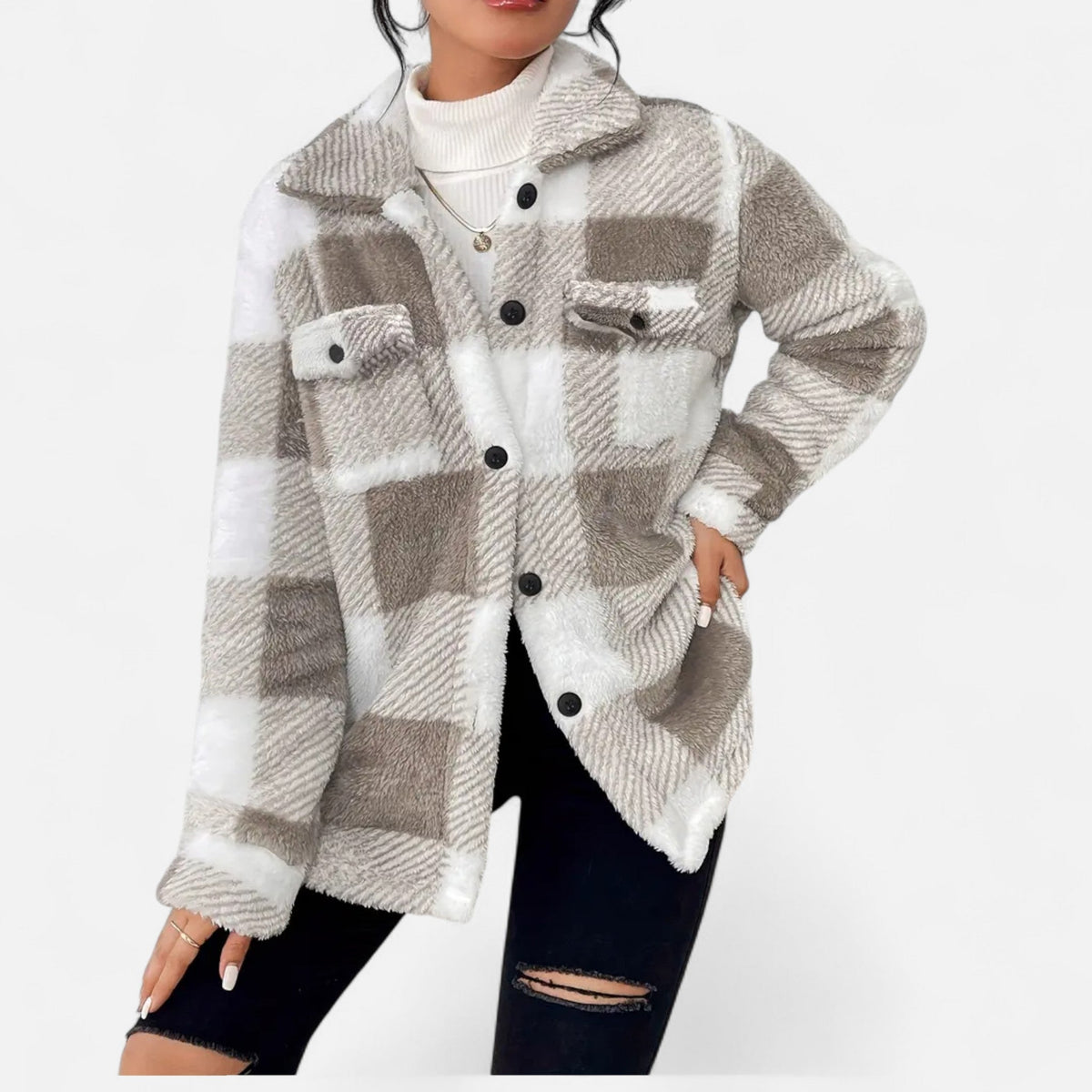 Women's Checkered Plush Winter Jacket — Soft & Warm 4