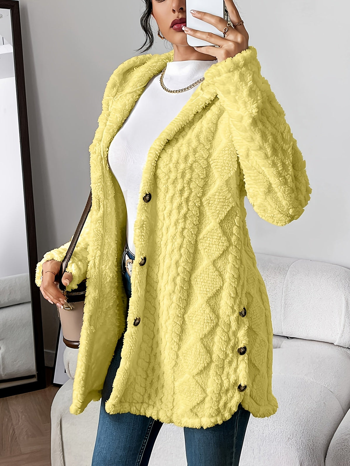 Women's Longline Textured Knit Cardigan — Button-Front 11