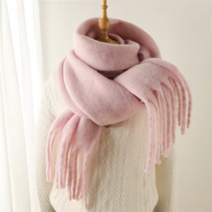 Cashmere-Feel Winter Scarf — Soft Oversized Fringed Wrap for Women in Light Pink