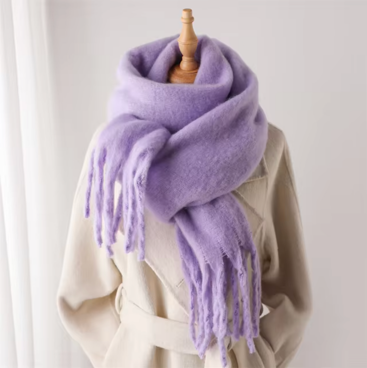 Cashmere-Feel Winter Scarf — Soft Oversized Fringed Wrap for Women in Purple