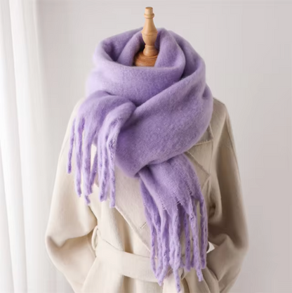 Cashmere-Feel Winter Scarf — Soft Oversized Fringed Wrap for Women in Purple
