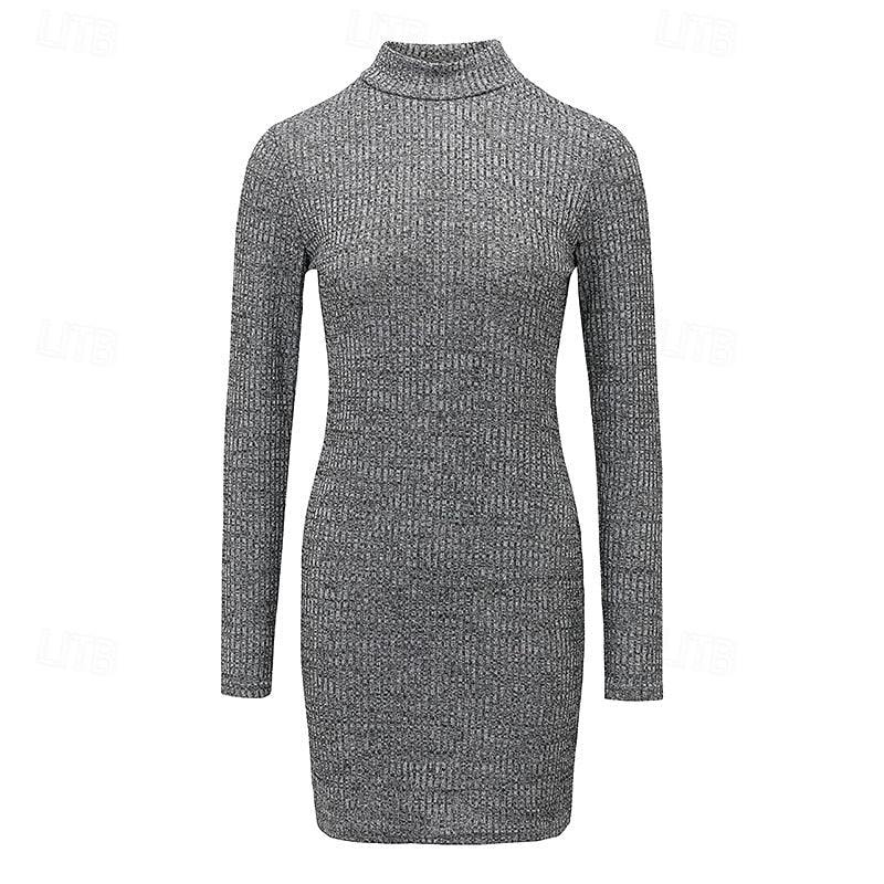 Ribbed Turtleneck Sweater Dress — Long Sleeve Knit 2