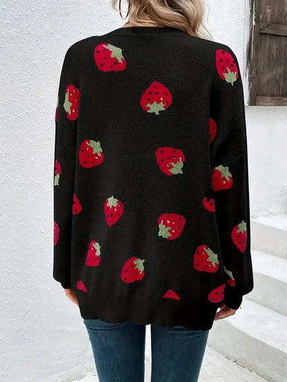 Strawberry Knit Cardigan — Oversized Button-Front Women's 10