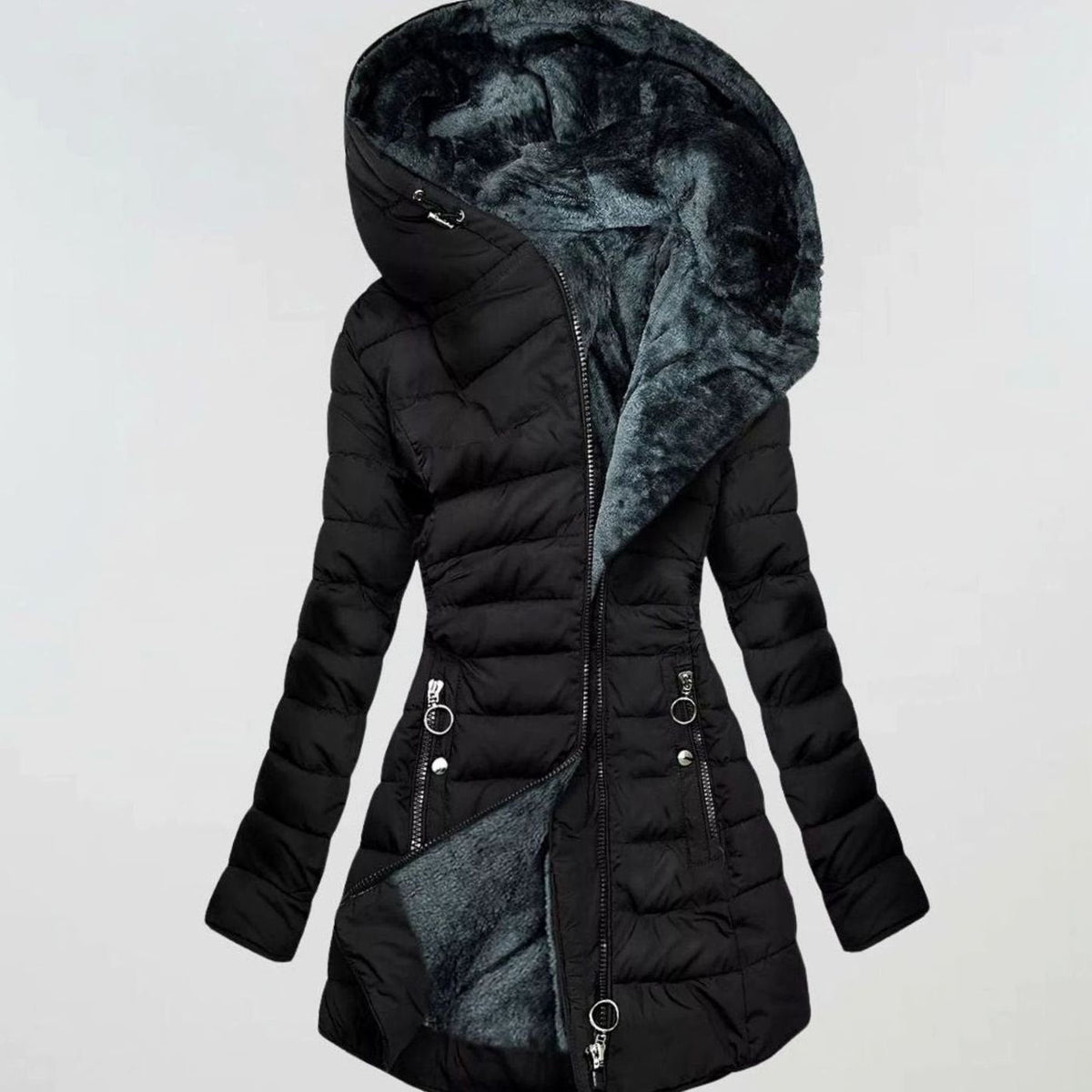 Women's Long Puffer Jacket — Waterproof Faux Fur Lining 2