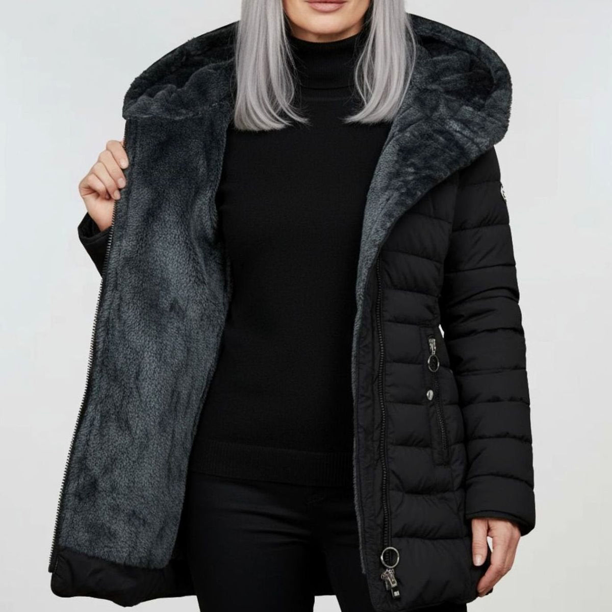Women's Long Puffer Jacket — Waterproof Faux Fur Lining 4