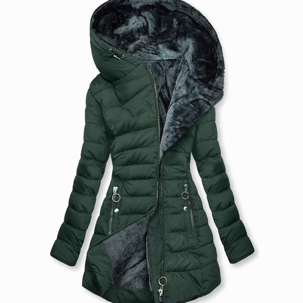 Women's Long Puffer Jacket — Waterproof Faux Fur Lining 7