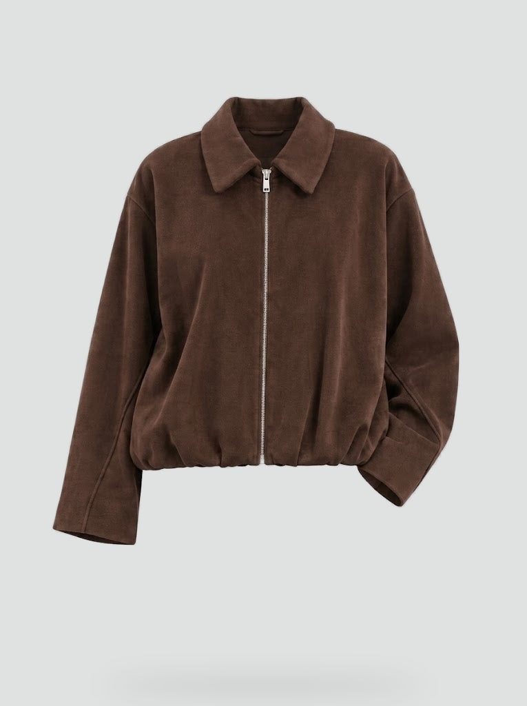 Women's Velvet Bomber Jacket — Collar & Full Zip 1