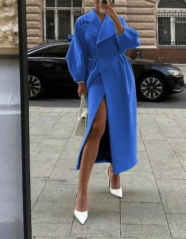 Women's Wool Maxi Coat — Puff Sleeves & Wide Lapels 3