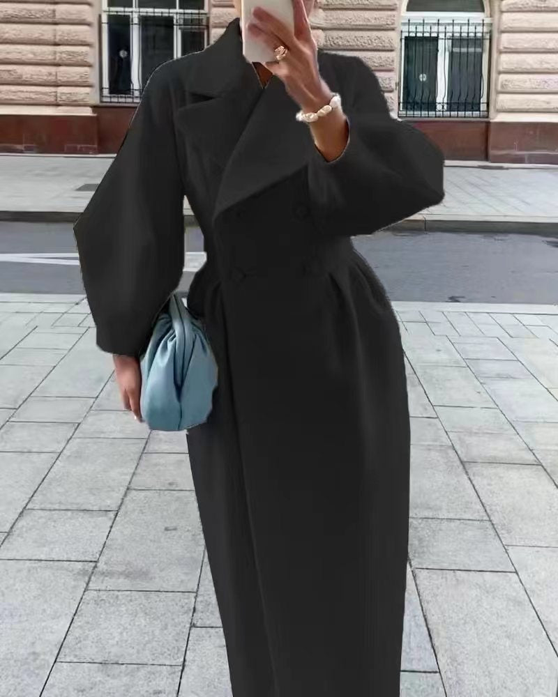 Women's Wool Maxi Coat — Puff Sleeves & Wide Lapels 4