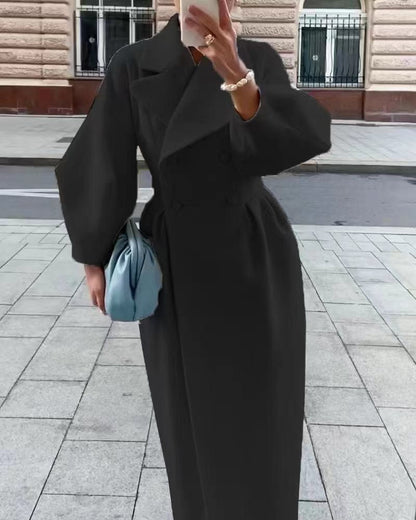Women's Wool Maxi Coat — Puff Sleeves & Wide Lapels 4