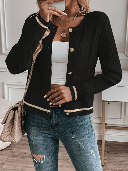 Cable-Knit Open Front Cardigan with Gold-Tone Buttons 3