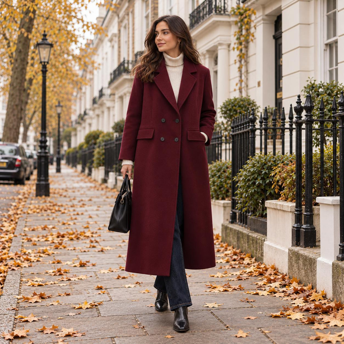 Double-Breasted Long Coat — Relaxed Fit Lapel Collar 1