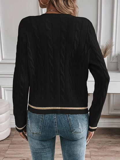 Cable-Knit Open Front Cardigan with Gold-Tone Buttons 2