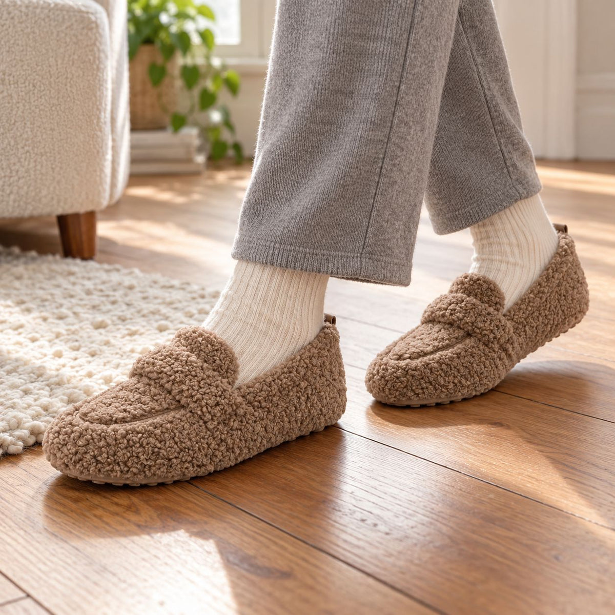 Teddy Fleece Loafer Slippers — Warm Non-Slip House Shoes 1