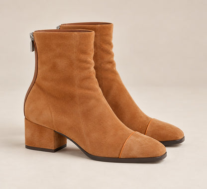 Elegant Faux Suede Ankle Boots for Women — Slip-On Block Heel