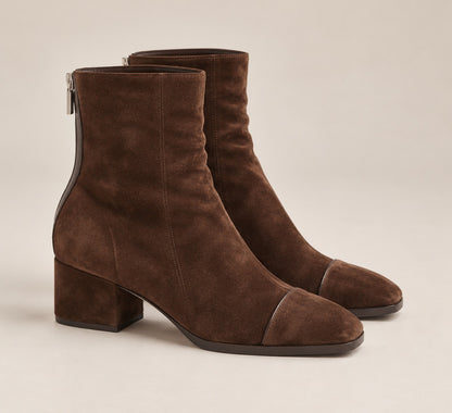 Elegant Faux Suede Ankle Boots for Women — Slip-On Block Heel