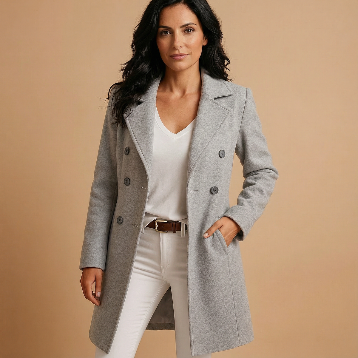 Women's Wool Blend Coat — Lapels & Button Closure 3