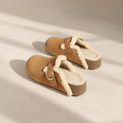 Fleece-Lined Suede Clog Mules — Closed-Toe Slip-On Slippers 3