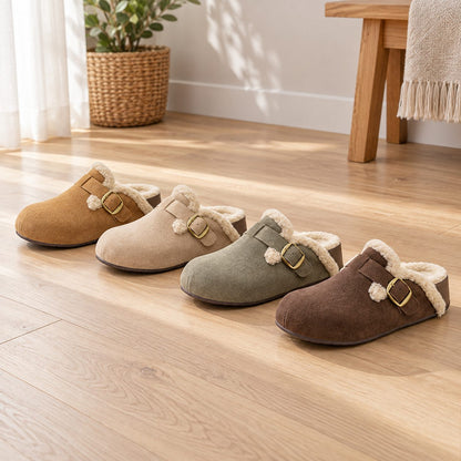 Fleece-Lined Suede Clog Mules — Closed-Toe Slip-On Slippers 2