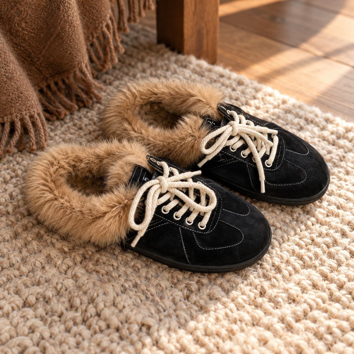 Fleece-Lined Mule Slippers for Women — Faux Fur Trim 3