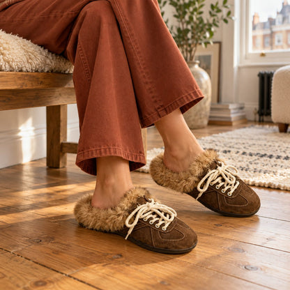 Fleece-Lined Mule Slippers for Women — Faux Fur Trim 1