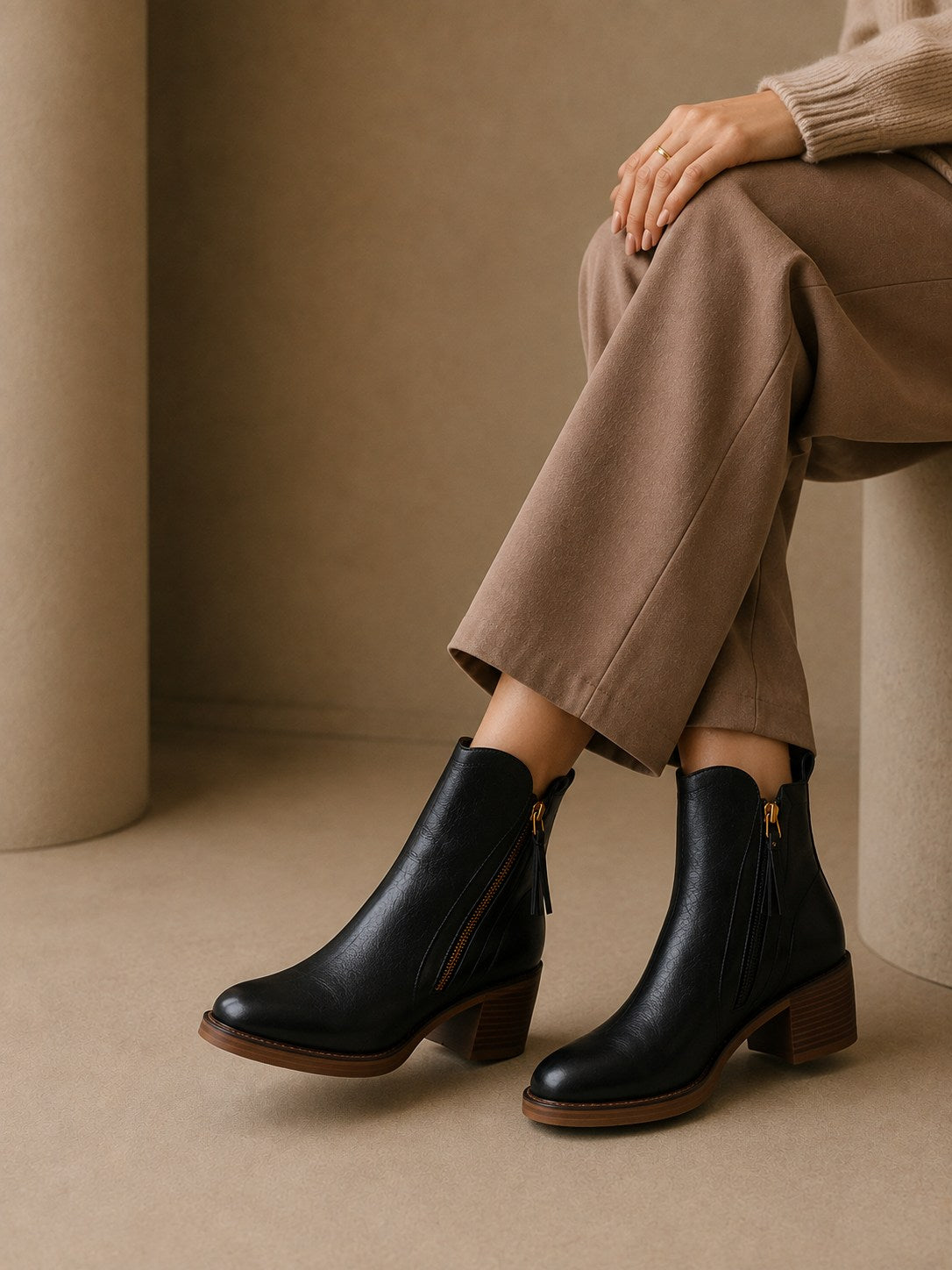 Women's Faux Leather Zip Ankle Boots — Classic High Heel