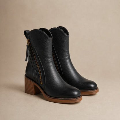 Women's Faux Leather Zip Ankle Boots — Classic High Heel