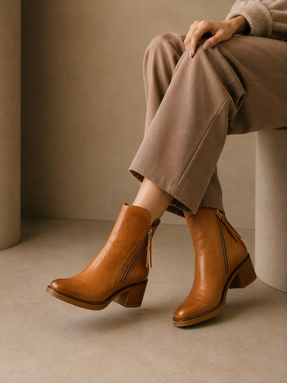 Women's Faux Leather Zip Ankle Boots — Classic High Heel