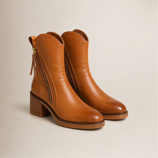 Women's Faux Leather Zip Ankle Boots — Classic High Heel