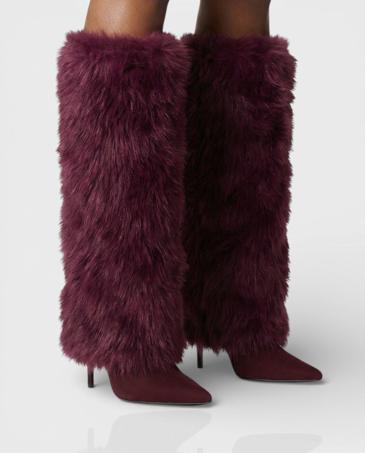 Faux Fur Knee High Boots — Stiletto Pointed Toe Women 1