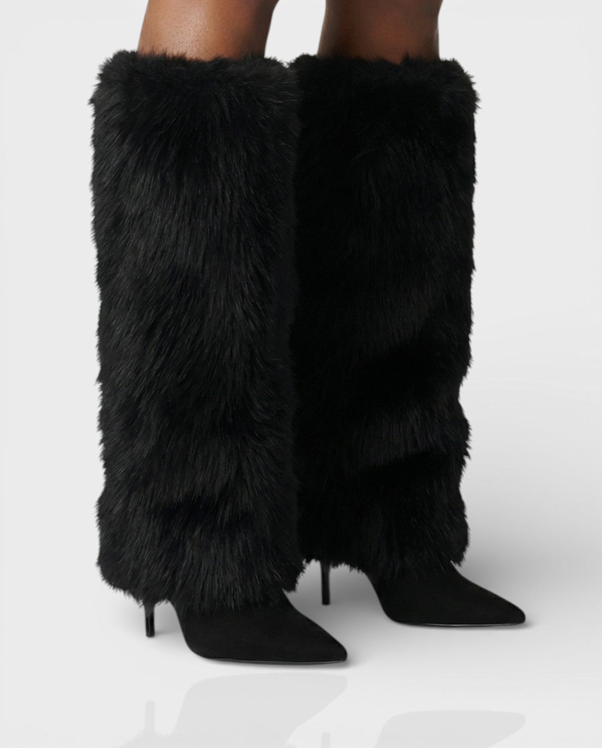 Faux Fur Knee High Boots — Stiletto Pointed Toe Women 5