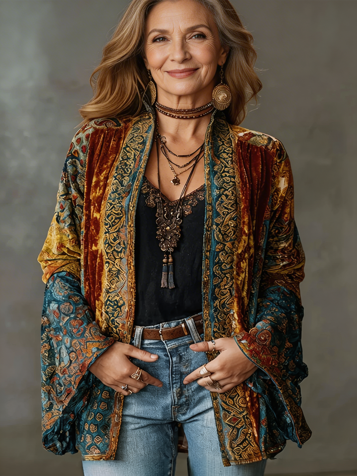 Boho Embroidered Kimono Jacket — Flowing Layering Cardigan 1