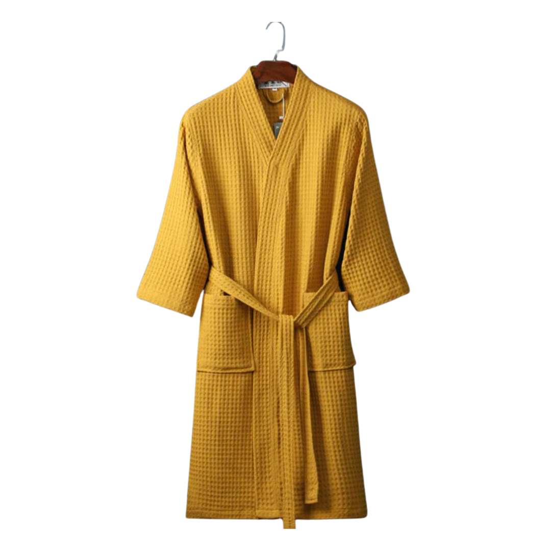 Waffle Cotton Bathrobe V-Neck — Lightweight Breathable Robe 1