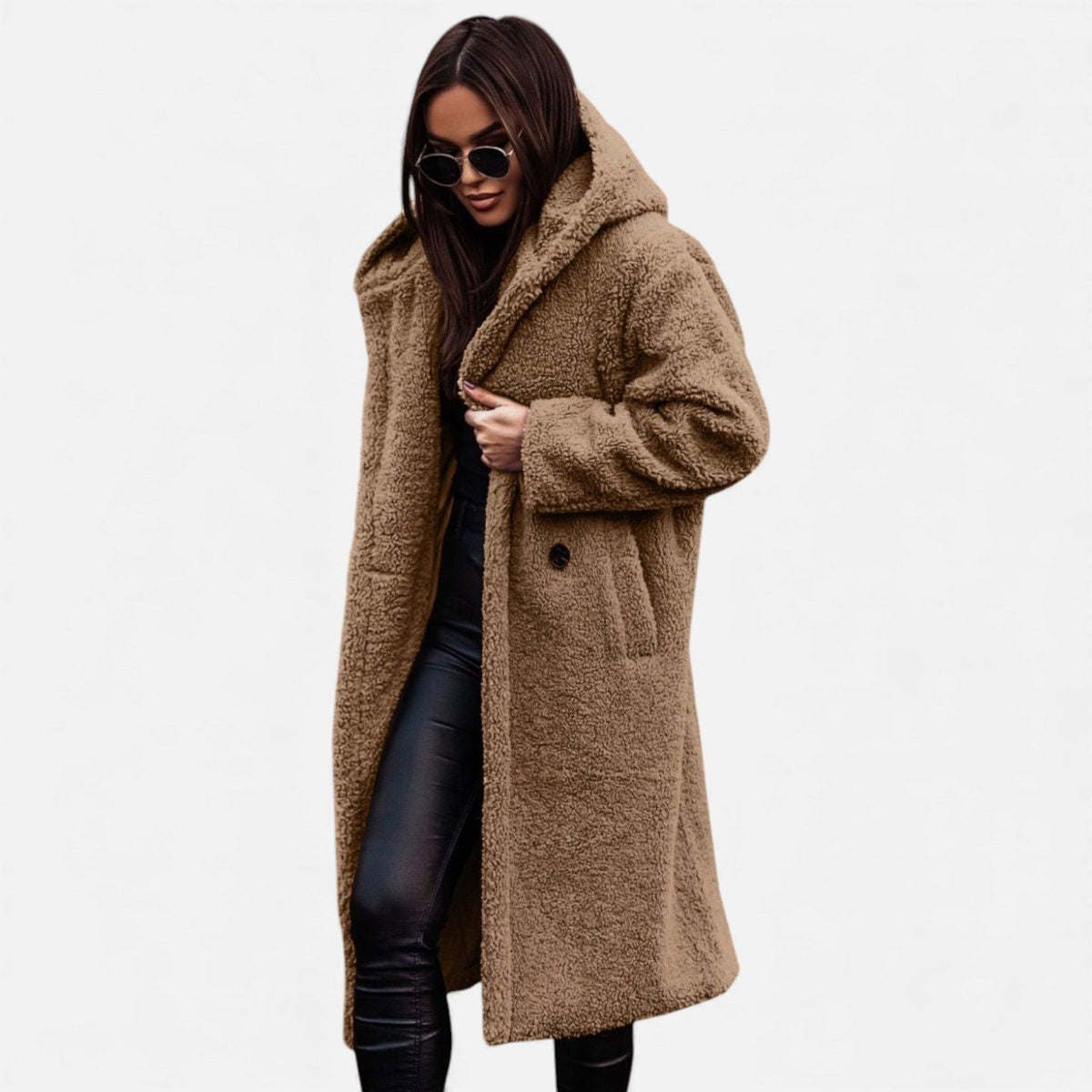 Women's Plush Faux-Fleece Long Coat — Teddy Style 8