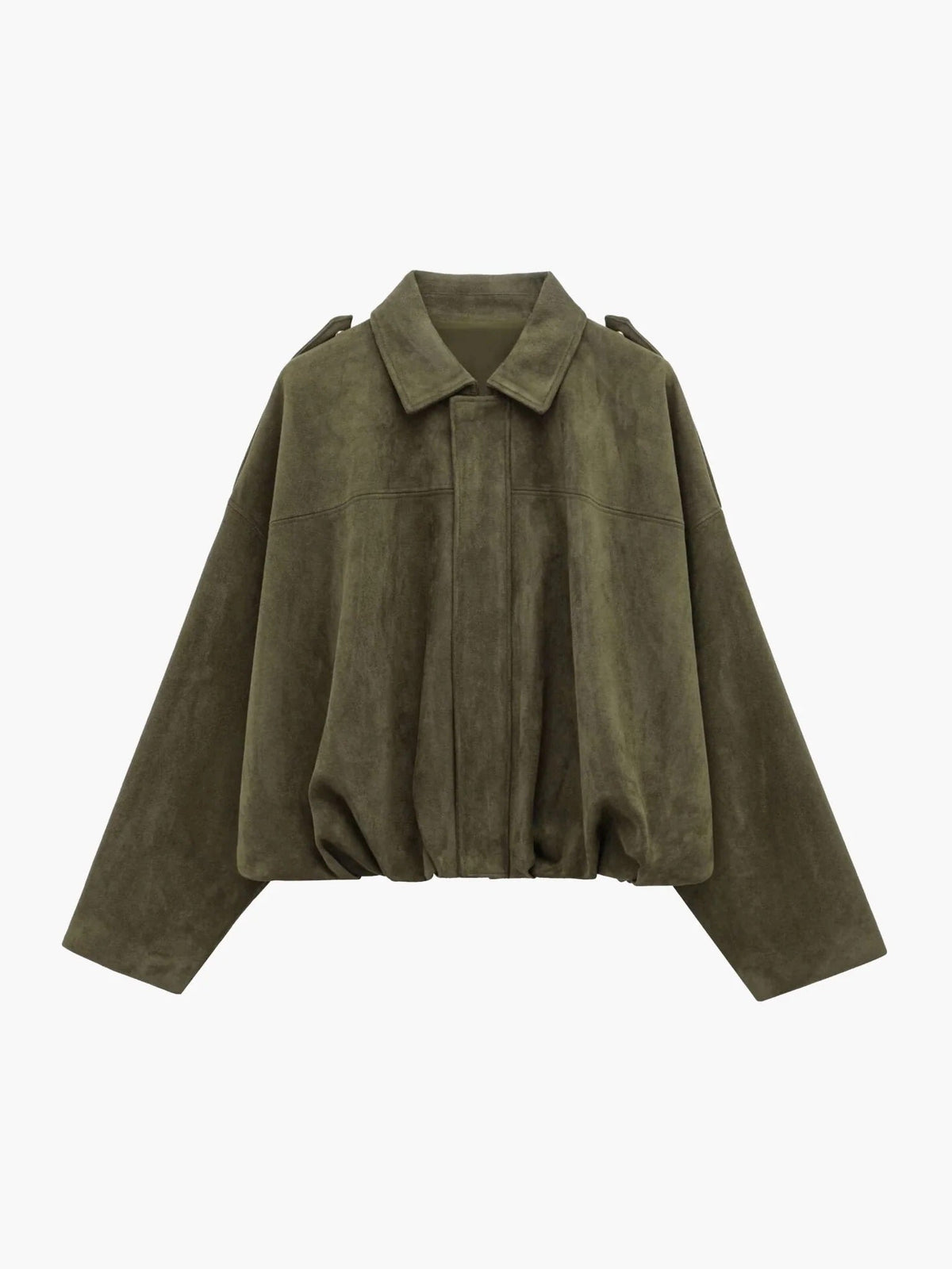 Women's Faux Suede Bomber Jacket — Fold-Over Collar 2