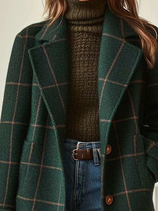 Cassia Wool-Blend Check Coat — Lapel Collar Structured Fit 2
