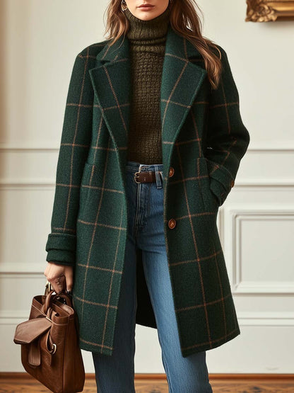 Cassia Wool-Blend Check Coat — Lapel Collar Structured Fit 1