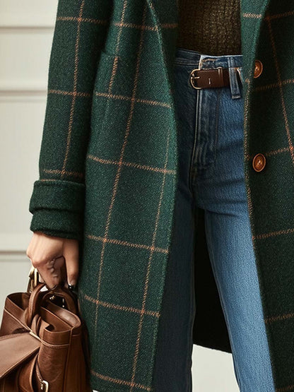 Cassia Wool-Blend Check Coat — Lapel Collar Structured Fit 4