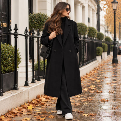 Double-Breasted Mid-Length Coat — Notched Lapel Relaxed Fit 2