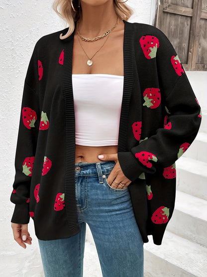 Strawberry Knit Cardigan — Oversized Button-Front Women's 2