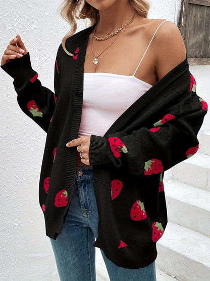 Strawberry Knit Cardigan — Oversized Button-Front Women's 8