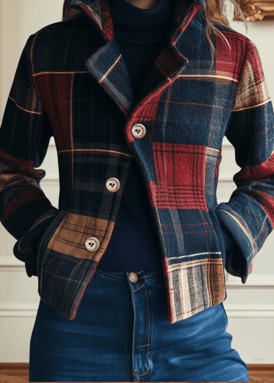 Classic Plaid Wool-Blend Jacket — Tailored Fit for Women 2