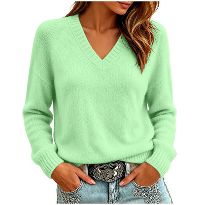 Palmer Women's Relaxed V-Neck Sweater — Oversized Drop Shoulder Knit in Green