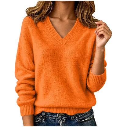 Palmer Women's Relaxed V-Neck Sweater — Oversized Drop Shoulder Knit in Orange