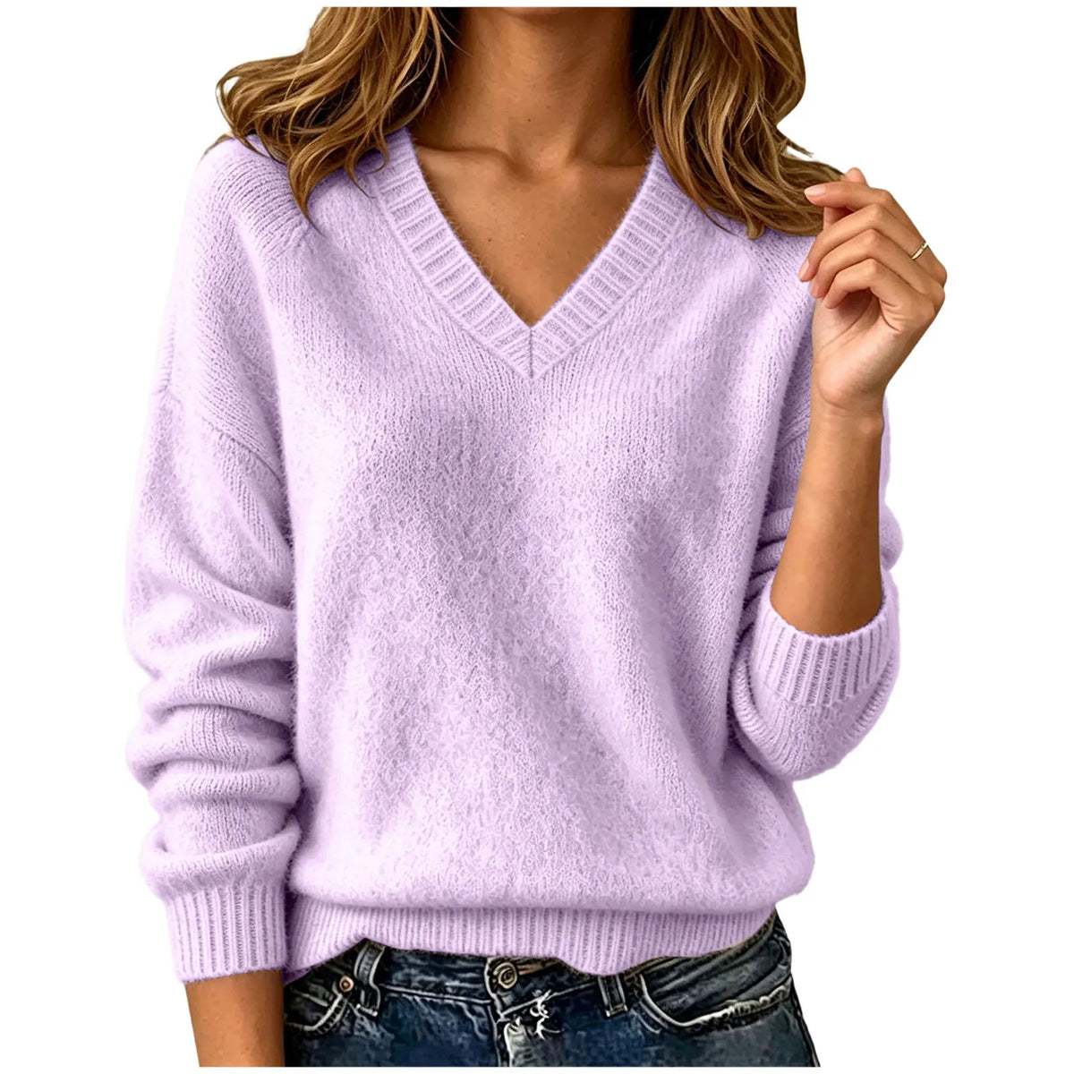 Palmer Women's Relaxed V-Neck Sweater — Oversized Drop Shoulder Knit in Purple