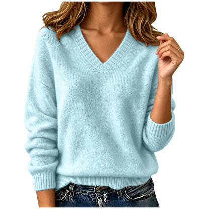 Palmer Women's Relaxed V-Neck Sweater — Oversized Drop Shoulder Knit in Sky Blue