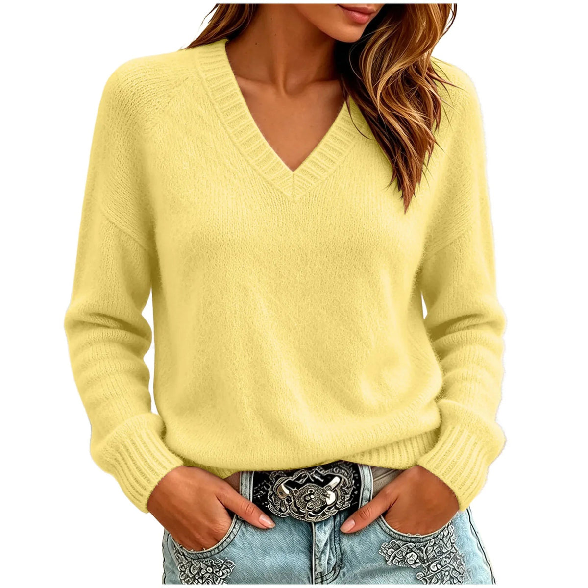 Palmer Women's Relaxed V-Neck Sweater — Oversized Drop Shoulder Knit — view 3