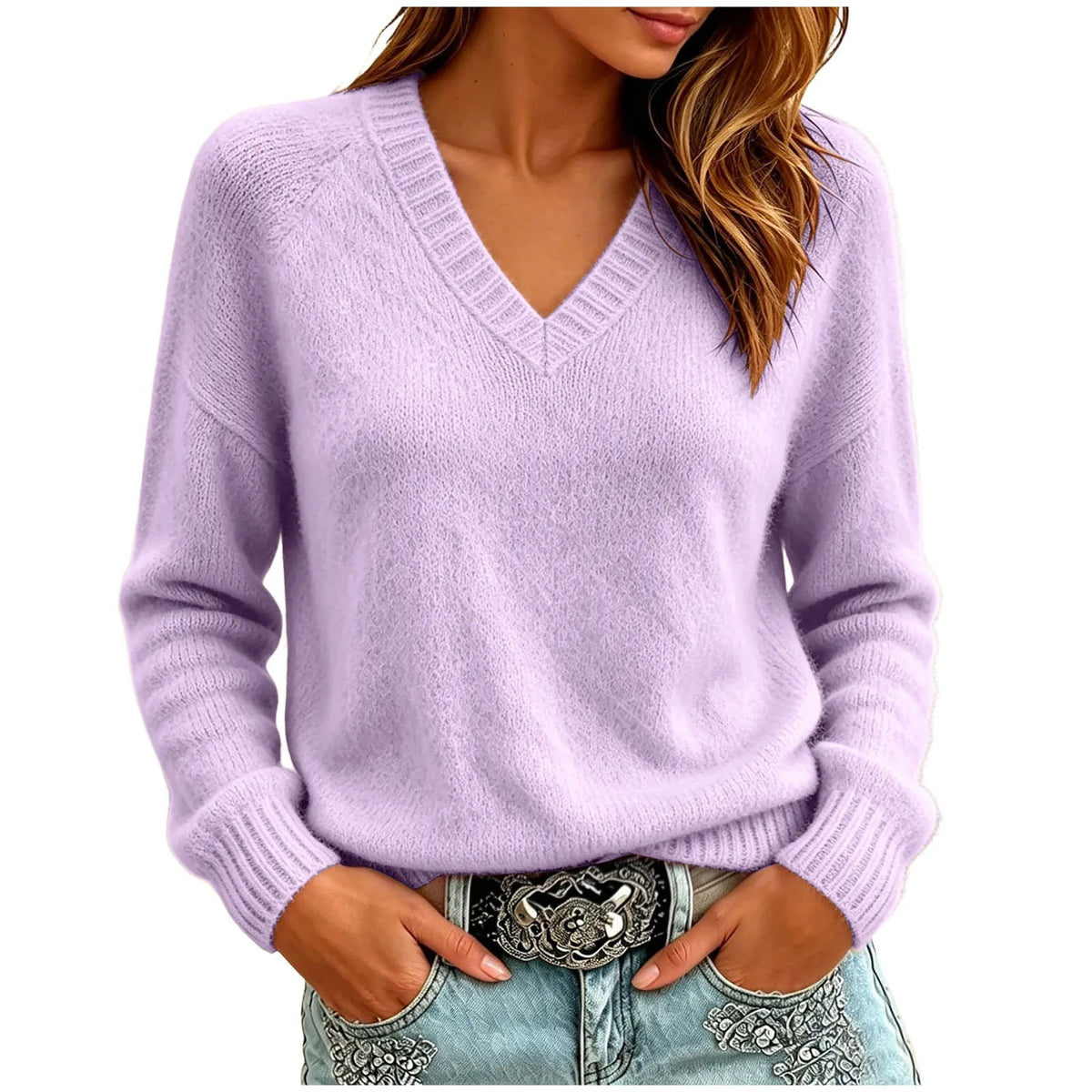 Palmer Women's Relaxed V-Neck Sweater — Oversized Drop Shoulder Knit — view 5