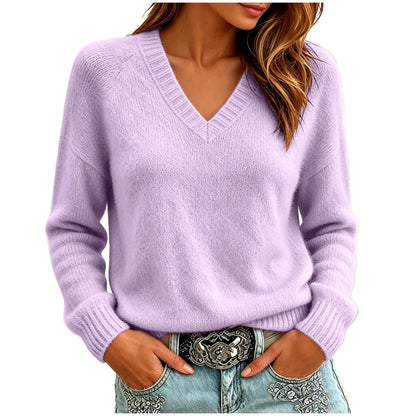 Palmer Women's Relaxed V-Neck Sweater — Oversized Drop Shoulder Knit — view 5